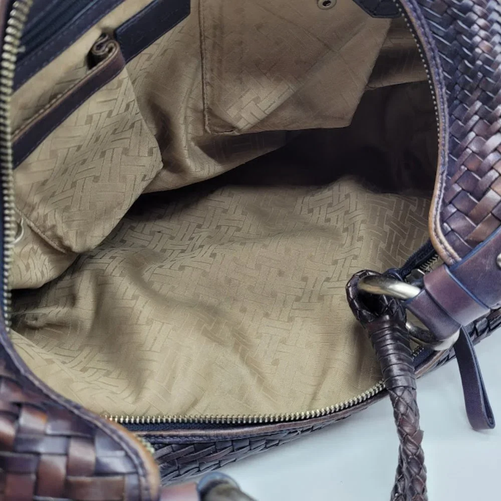 SOLD: Cole Haan Genevieve Leather Weave Satchel Tote Hobo Purse Blue Bag Luxury - Picture 6 of 16